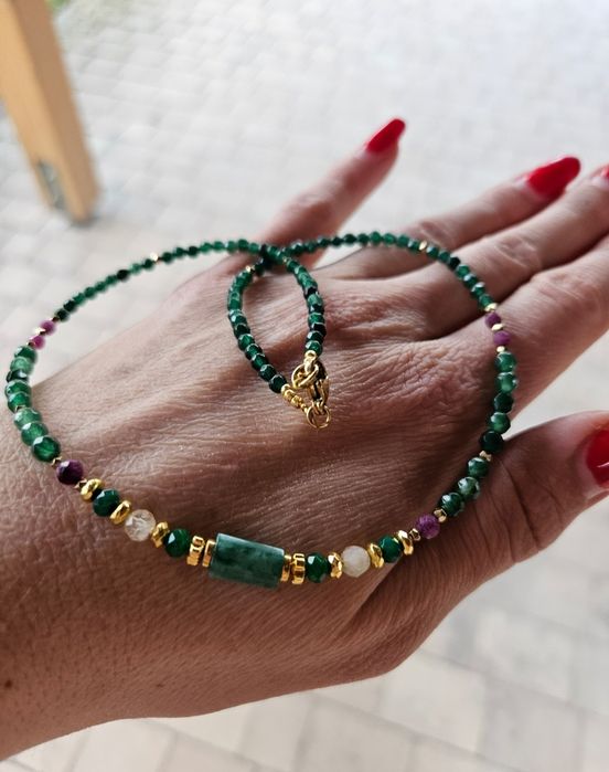 Naszyjnik Choker Kamienie Naturalne Szmaragd Rubin Cytryn Agat Jadeit