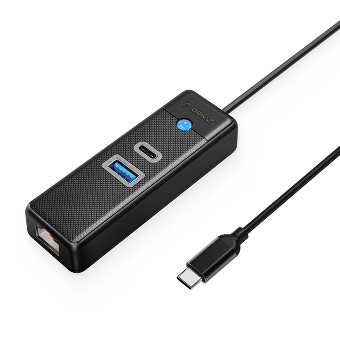 Hub USB Orico PW3UR25-C3 3-portowy 1x USB-A 3.0 1x USB-C 3.0 1x RJ45 2.5G Ethernet 1 m - czarny