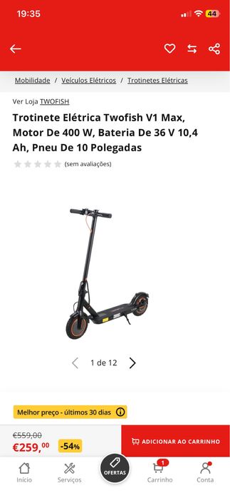 Trotinete elétrica TwoFish V1 Max — Como nova + acessórios + garantia