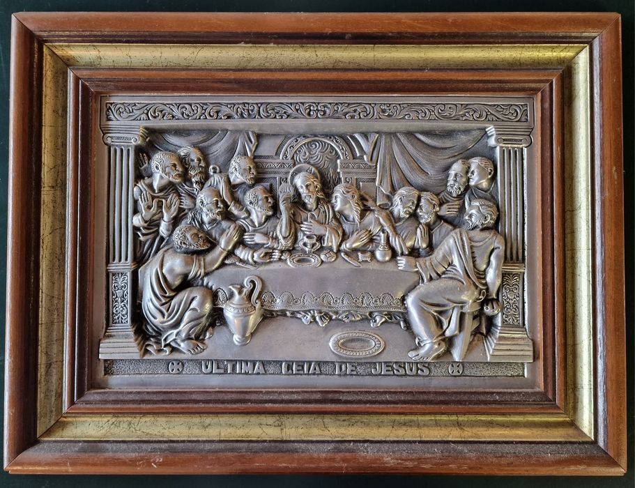 Quadro Decorativo da Última Ceia 50x38cm - Metal com Moldura Madeira