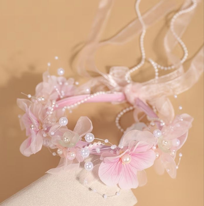 Обруч з квітами віночок обідок рожевий