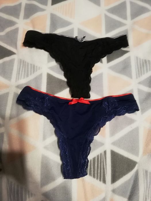 Majtki stringi damskie nowe czarne granat koronka rozmiar S XS