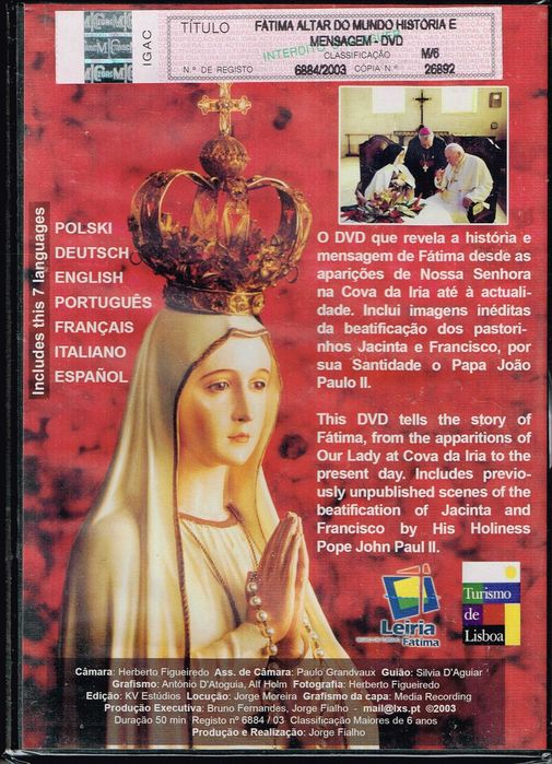 DVD Fátima Altar do Mundo História e Mensagem - NOVO! SELADO!
