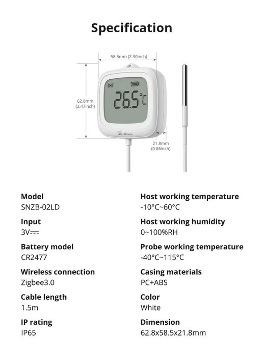 SONOFF SNZB-02D/02LD беспроводной зигби датчик температуры и влажности