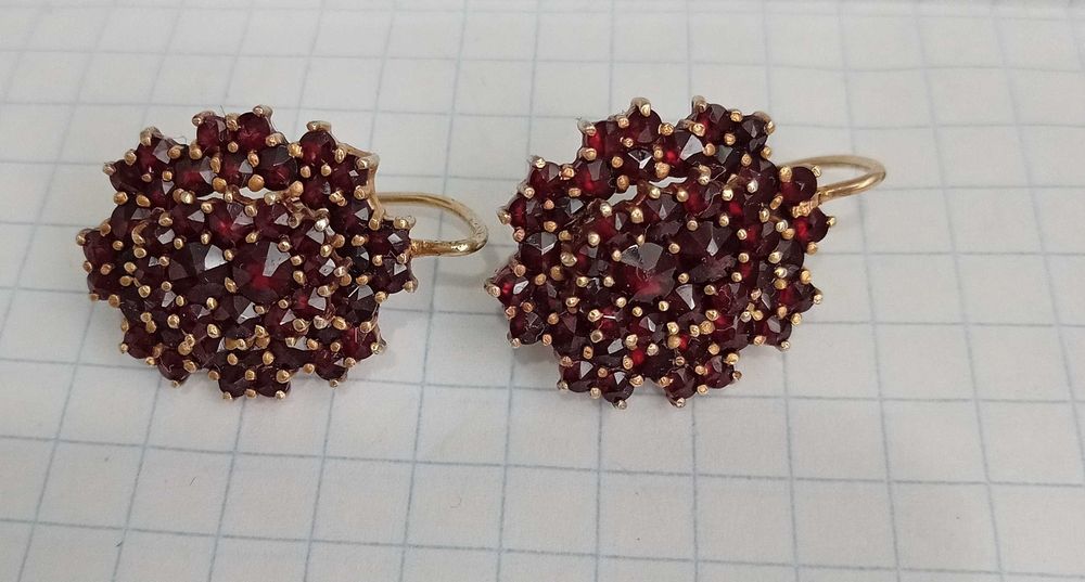 Серьги старинные с натуральными чешскими гранатами. Серебро! Винтаж