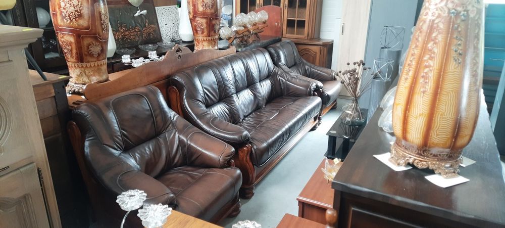 Skórzany zestaw wypoczynkowy z funkcją spania Raty