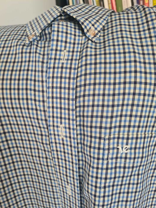Camisa Victor Emmanuel, quadrados pequenos, azul, bege e preto