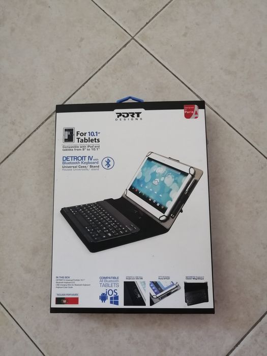 Teclado Bluetooth + capa em pele para tablet