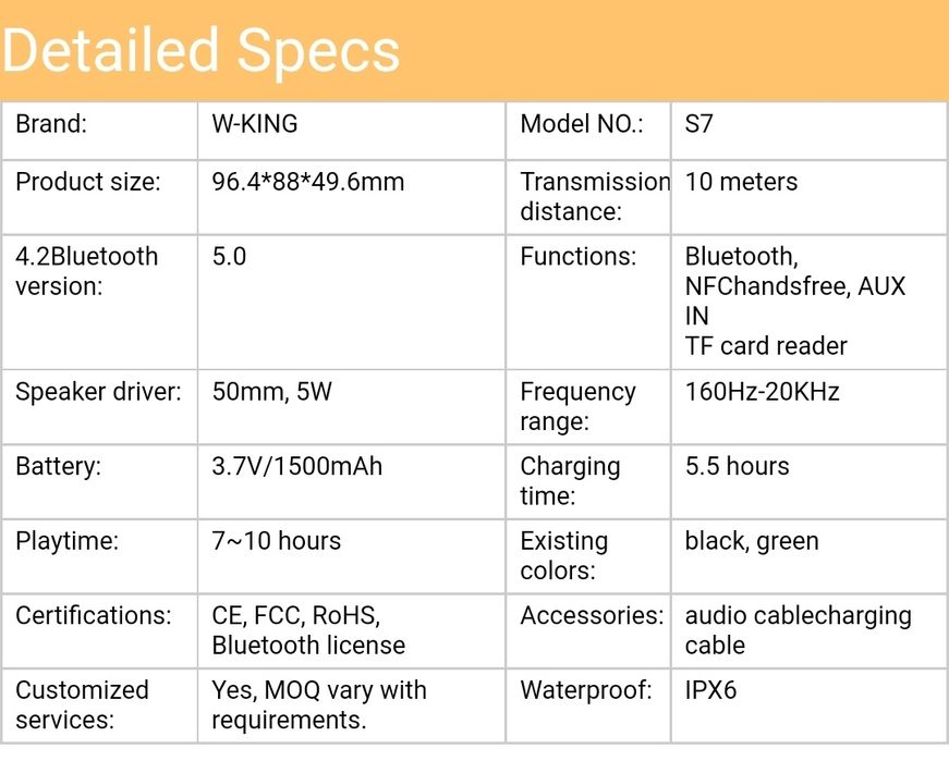 W-king S7 Bluetooth speaker портативна колонка