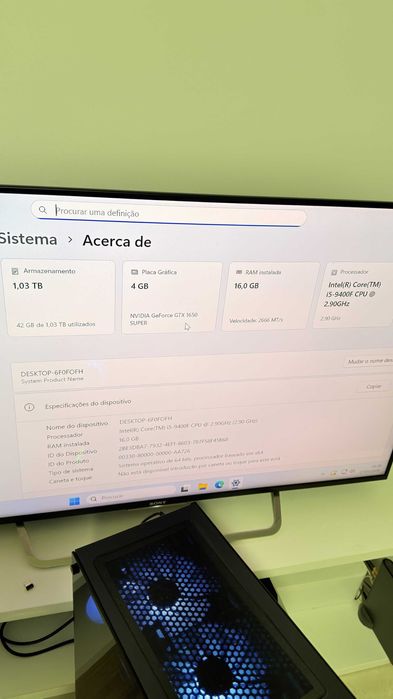 PC Gamer RGB i5 9400f 16GB GTX 1650 Super SSD