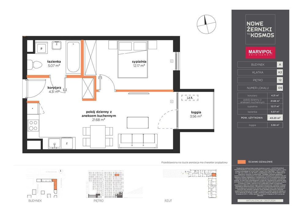 2-pokojowe mieszkanie 43m2 + loggia
