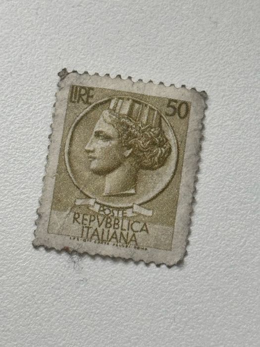 Znaczek pocztowy rzadki Repvbblica Italiana 50Lire vintage z lat 50
