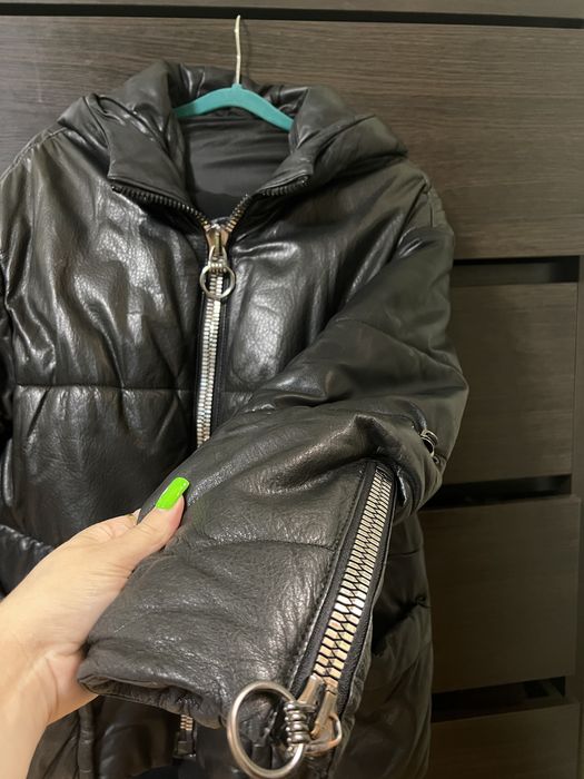 Кожаный пуховик ,куртка