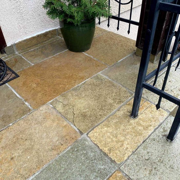 Wapień, płytki wapienne, stopnie, podłoga, ściana, taras, mozaiki,