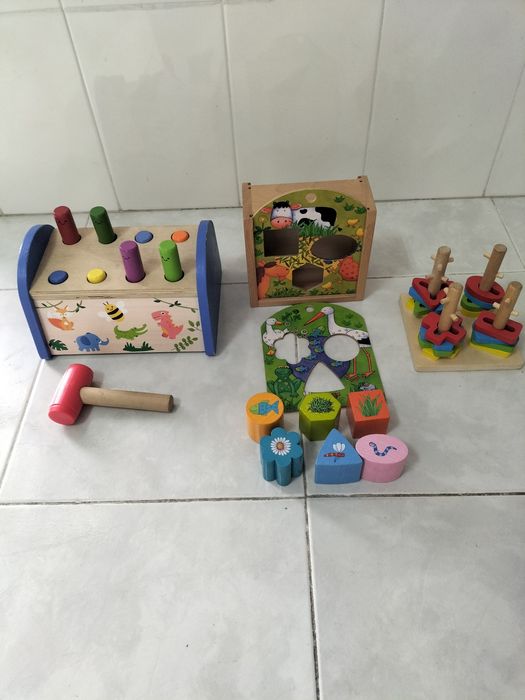 Conjunto 3 brinquedos educativos em madeira