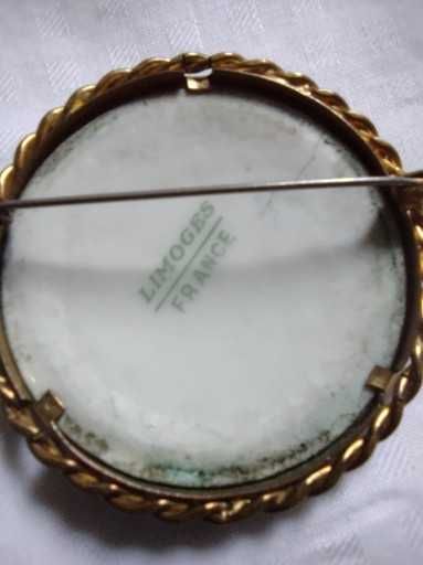 Piękna stara broszka porcelana Limoges