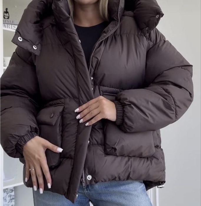 Куртка пуффер евро зима весна осень шоколадний колір