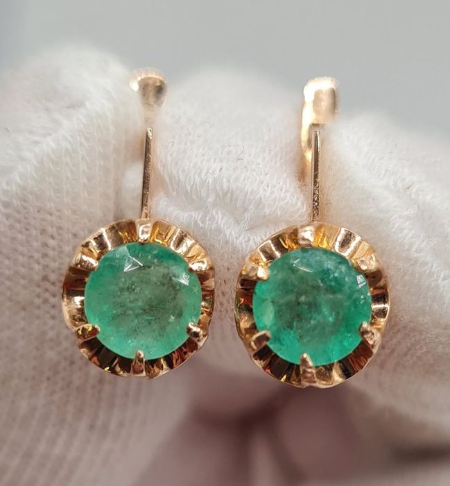 Золотые серьги с изумрудом Ссср. Золоті сережки СРСР зі смарагдами.