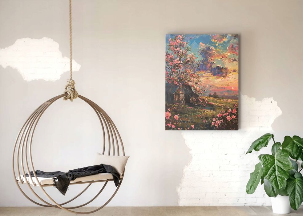 Obraz na płótnie Zachód Słońca nad Kwiatami 60x80 cm