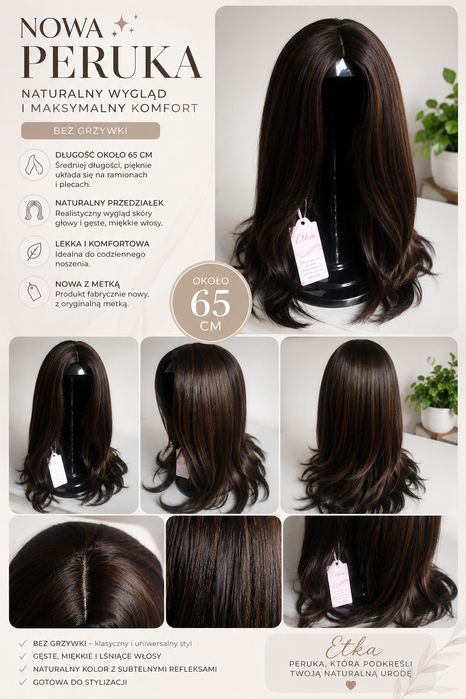 Peruka około 65 cm ciemne brązowe