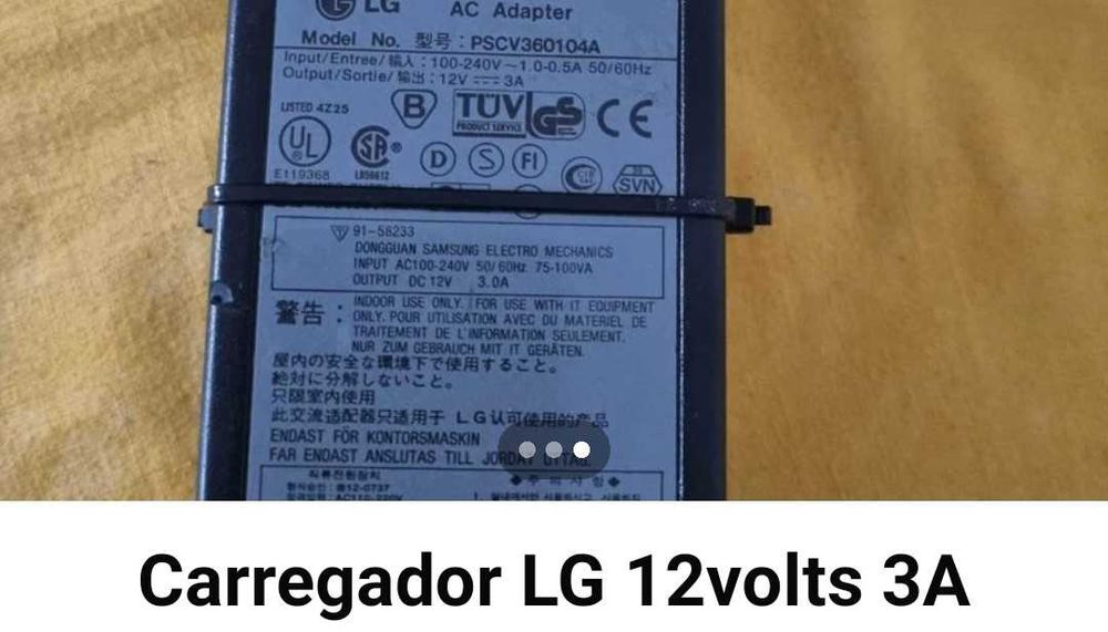 Carregador LG 12Volts 3A para Portátil
