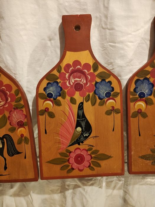 3 Rosyjskie deski do krojenia w stylu folk art vintage