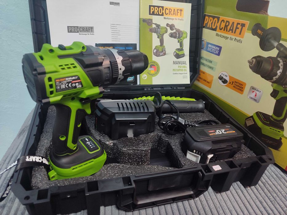 Шуруповерт аккумуляторный PROCRAFT PA 18 PRO/BL 30-180Нм бесщеточный без/ударний без/з АКБ в кейсе