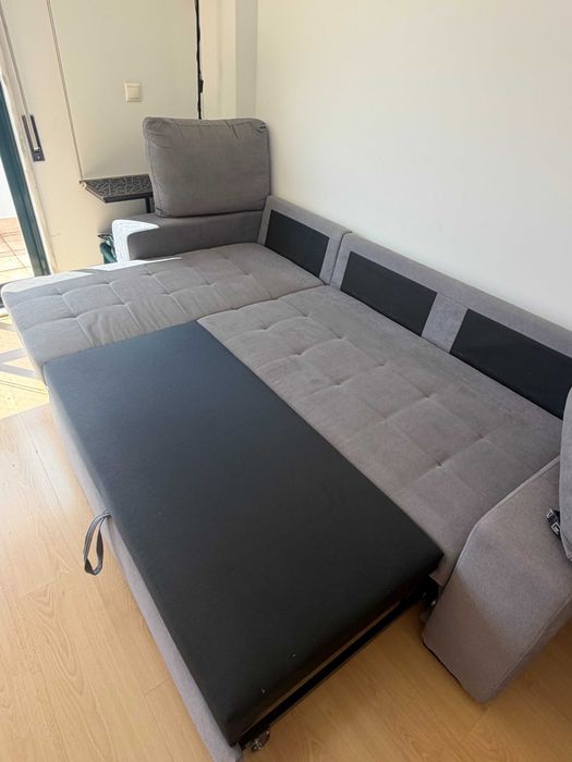 Sofá-cama 3 lugares com chaise longue