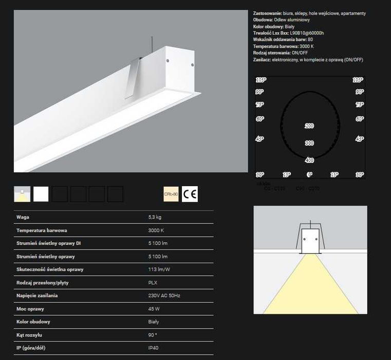 świetlówka oprawa podtynkowa ProfiLite 1 długość 2750 mm IP44 spectra