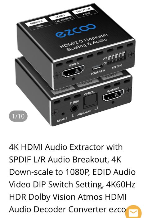 Rozdzielacz Konwerter Hdmi 4K 60Hz Audio Dac Ezcoo