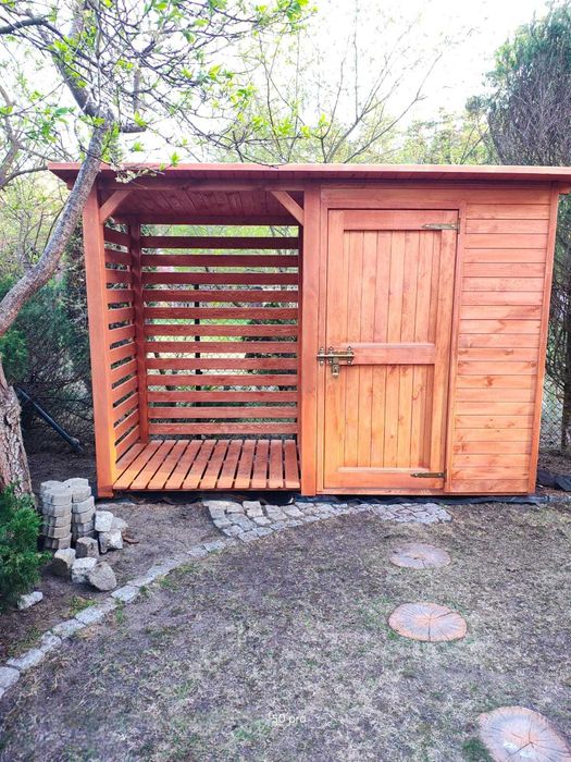 Drewutnia 1,5 x 1,1m + domek narzędziowy 1,5 x 1,1m wiata