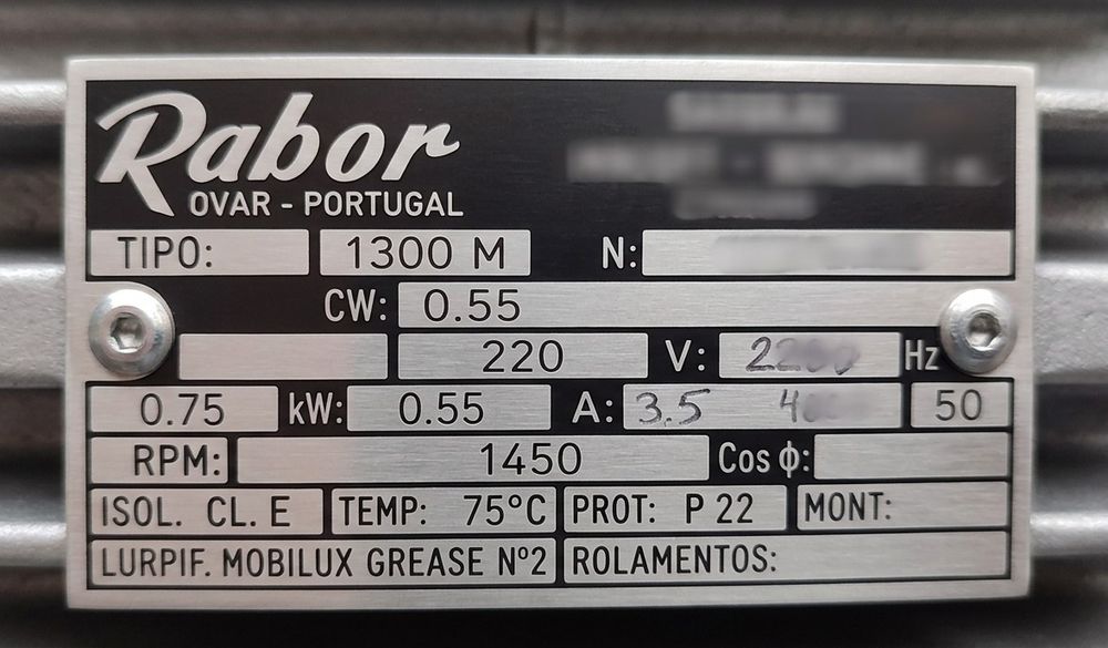 Motor Elétrico RABOR 0.75 CV Monofásico - a funcionar