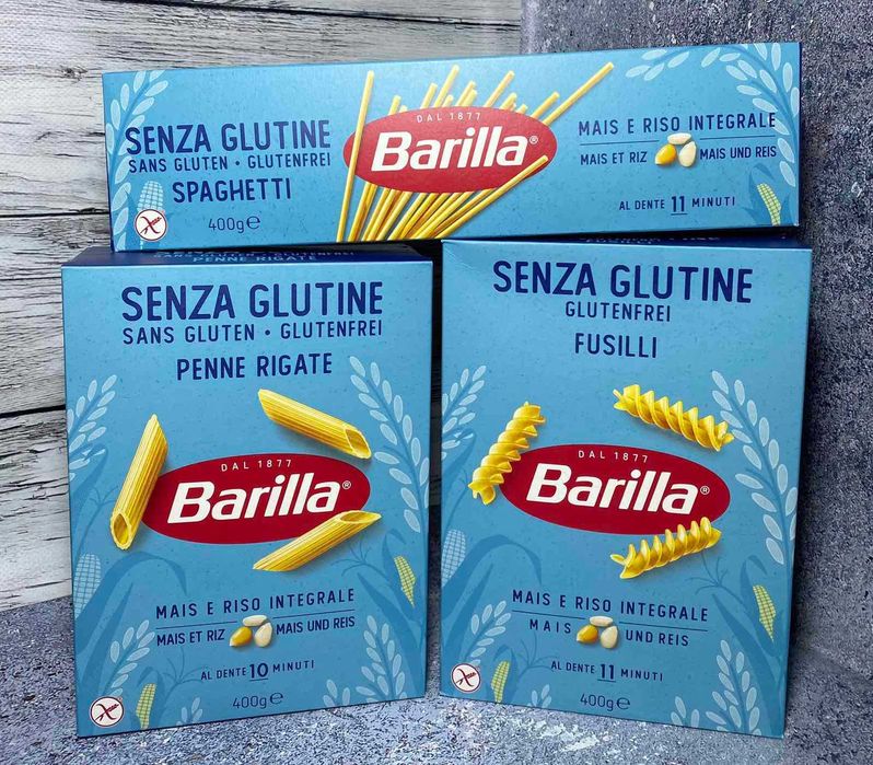 Макарони Barilla без глютену penne rigatу,fusilli,spaghetti
Вага 400 г