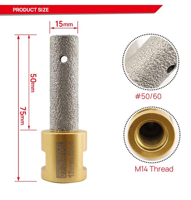 DT-DIATOOL Diamentowy bit palcowy 15mm, M15
