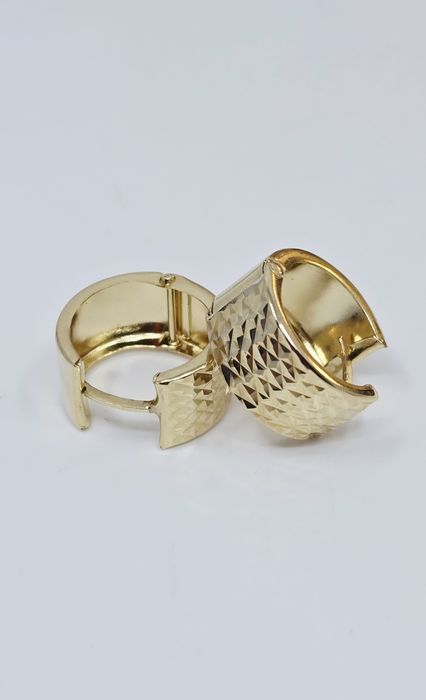 Złote kolczyki frezowane szerokie kółka próba 585 14k