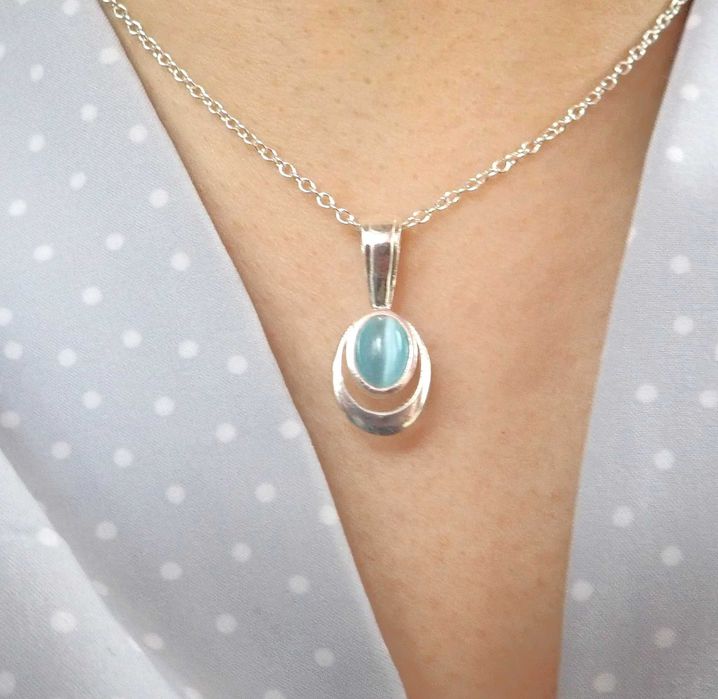 Komplet srebrnej biżuterii. Próba 925. Kamień Agat aqua