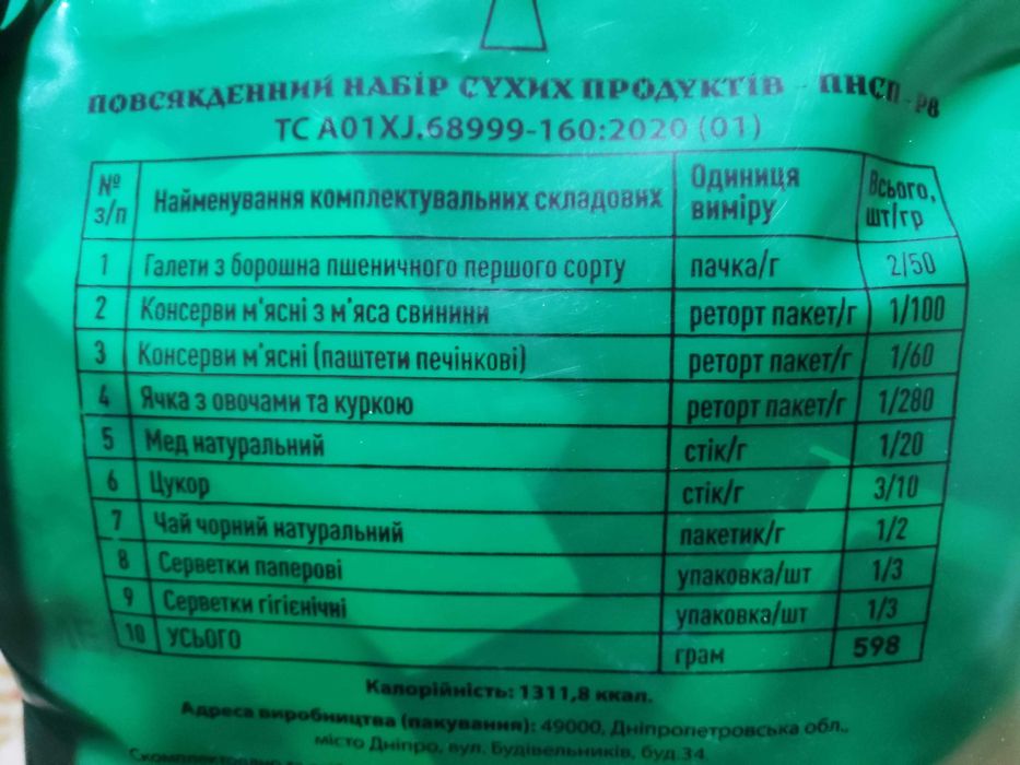 Украинский сухой паек /повсякденний український пайок ИРП пайок
