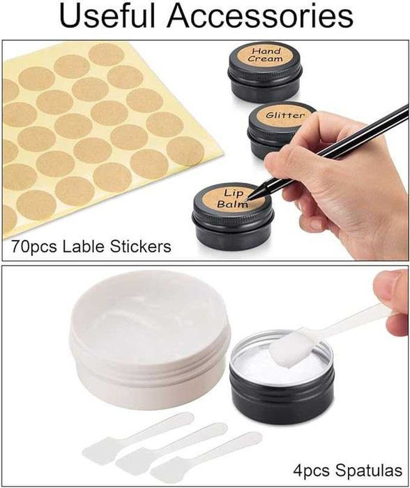 Pojemniczki Kosmetyczne MELLIEX 20Szt Aluminiowe z Zakrętkami Etykiety