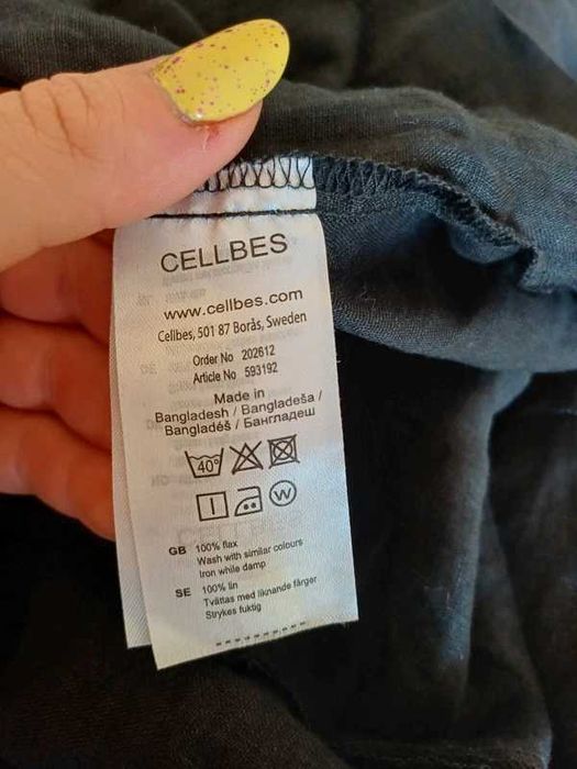 Cellbes sukienka lniana 100% len 46/48 cm czarna pas 120 cm nowa