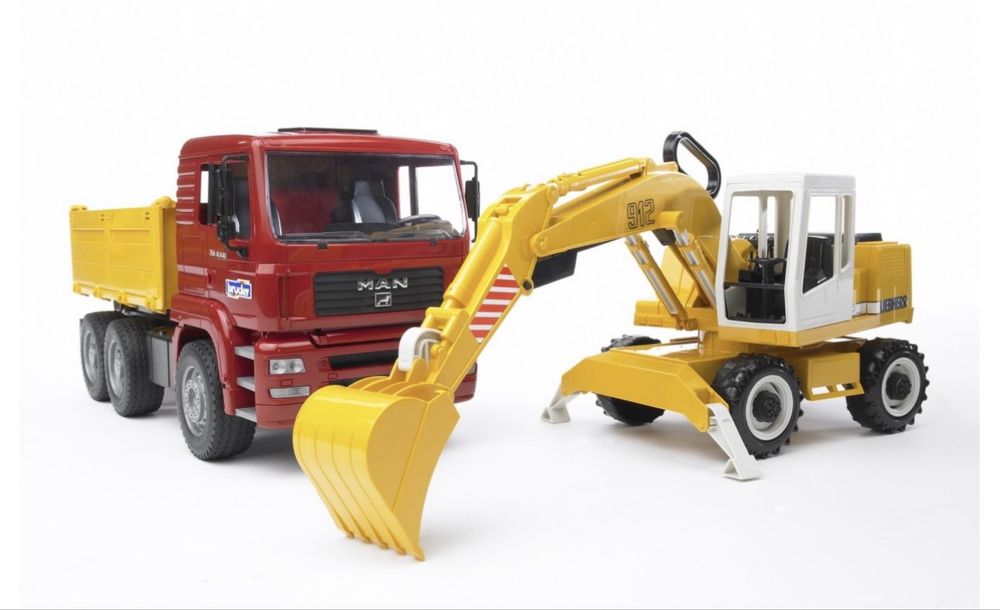 Игрушка Bruder самосвал MAN с экскаватором Liebherr