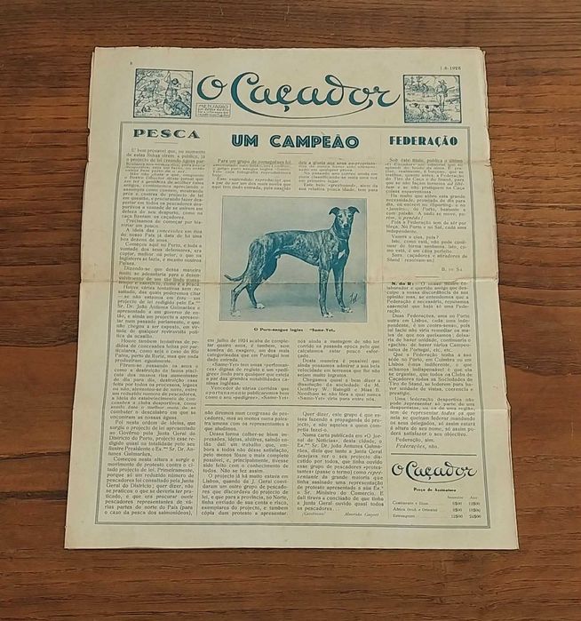 Antigo e RARO Jornal "o Caçador", n.º 14, datado de 1 de Agosto 1928