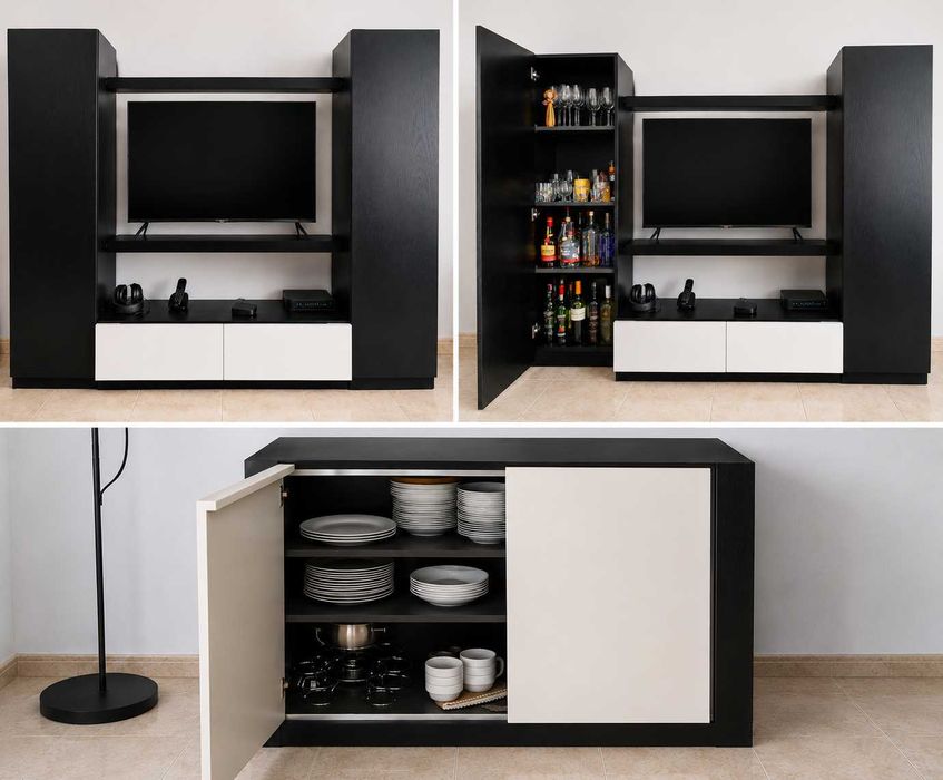 Conjunto de móveis de sala modernos – preto/branco