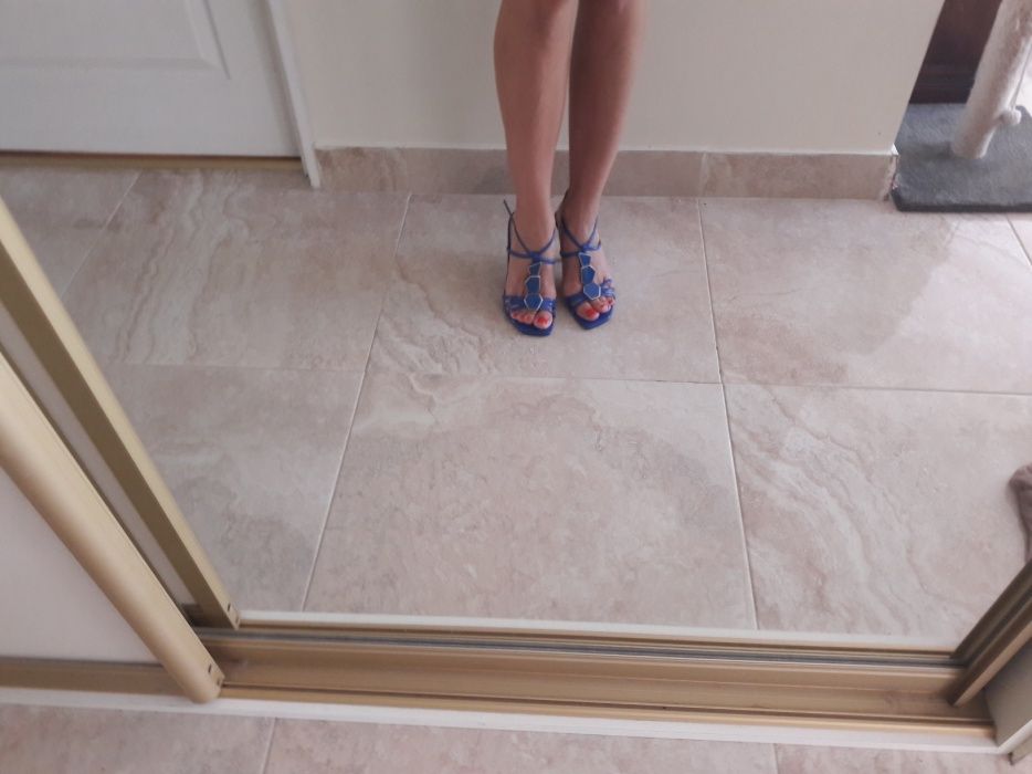 Buty sandałki szpilki 37 niebieskie chabrowy