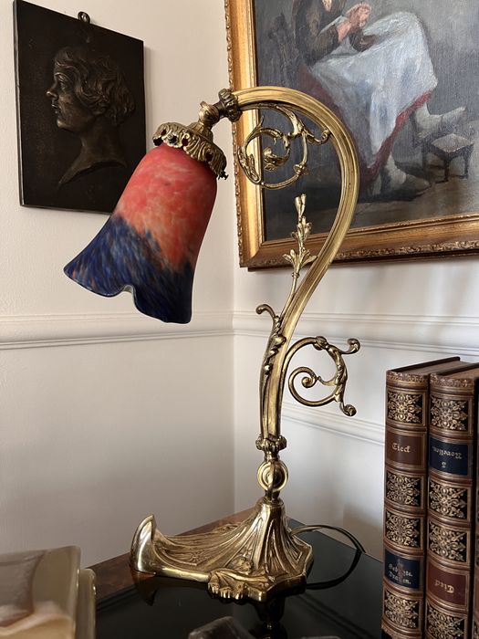 Lampa vintage brąz złocony 1900 secesja Francja XIX wiek antyk unikat