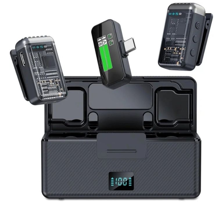 Microfone de lapela sem fio para iPhone - Microfone de lapela Bluetooth Tipo C com iluminação, mini microfone para Android, microfones sem fio