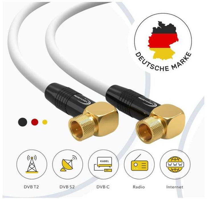 Kabel antenowy koncentryczny + wtyki F 7.5m biały RedStar24