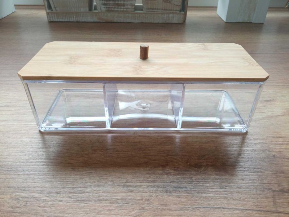 Organizer z bambusową pokrywką na kosmetyki przybory do makijażu