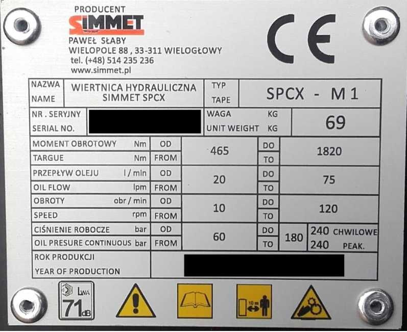 Wiertnica hydrauliczna do minikoparki , sam. dostawczego ciężarowego