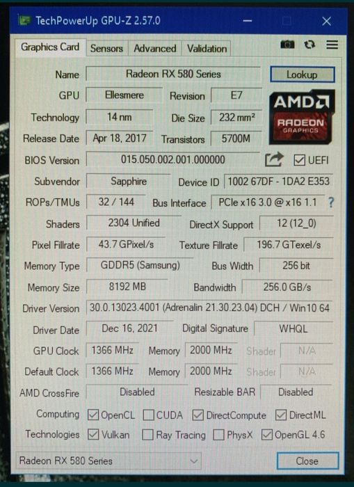 Топовая Sapphire rx 580 8 gb Любые тесты Магазин CompiC