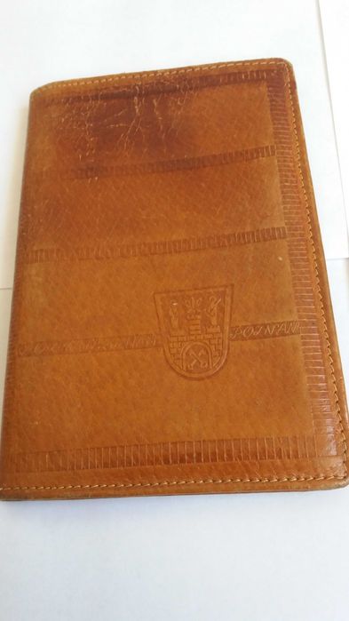 a1, Portfel męski skóra brąz Poznań herb ratusz PRL vintage starocie